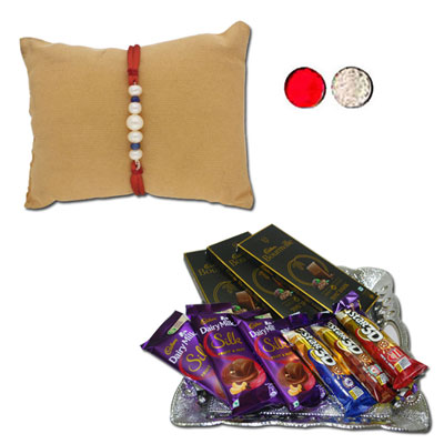 "Grace Pearl Rakhi - JPJUN-23-045 (Single Rakhi), Choco Thali - code RC02 - Click here to View more details about this Product